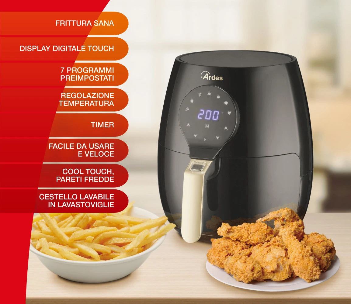 Ardes Eldorada Maxi Singolo Friggitrice Aria Calda 5 L Indipendente 1450 W Nero - immagine 3