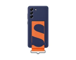 Cover Samsung EF-GG990TNEGWW Custodia Silicone Con Cinghia Galaxy S21 FE 5G SM-G990B Navy Arancio