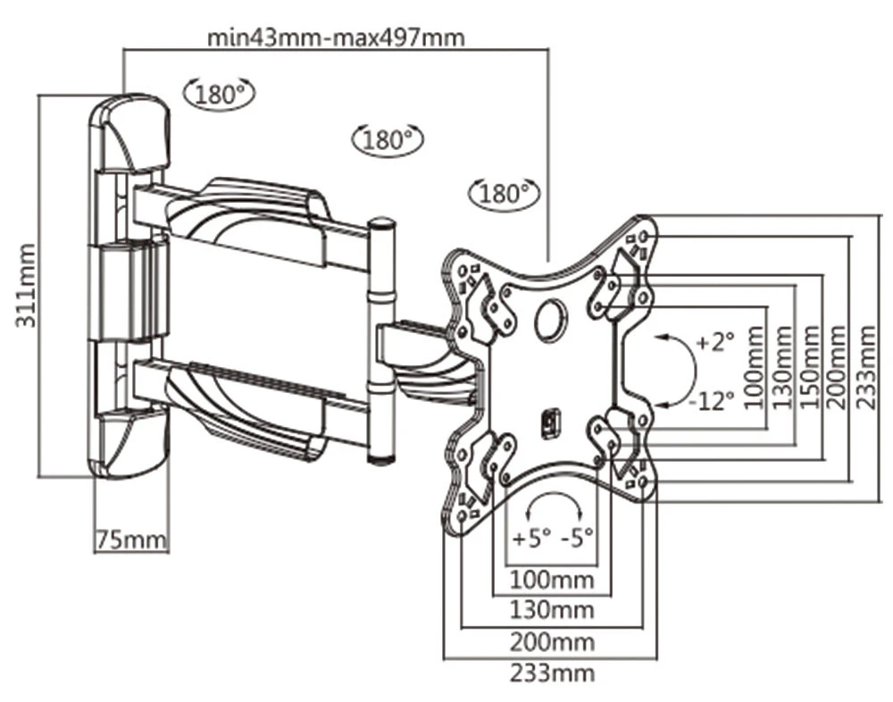 Munari SP 322 Supporto TV Monitor A Parete 50 Pollici Nero - immagine 2