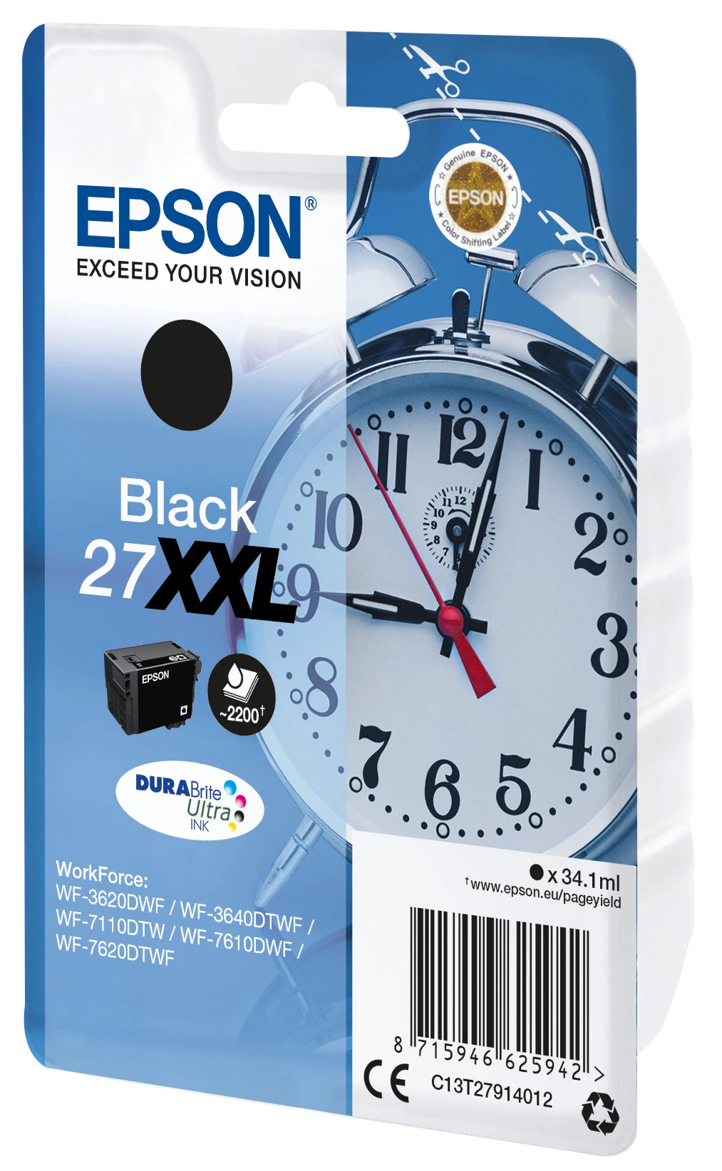 Epson Alarm Clock Cartuccia Sveglia Nero Inchiostri DURABrite Ultra 27XXL - immagine 2