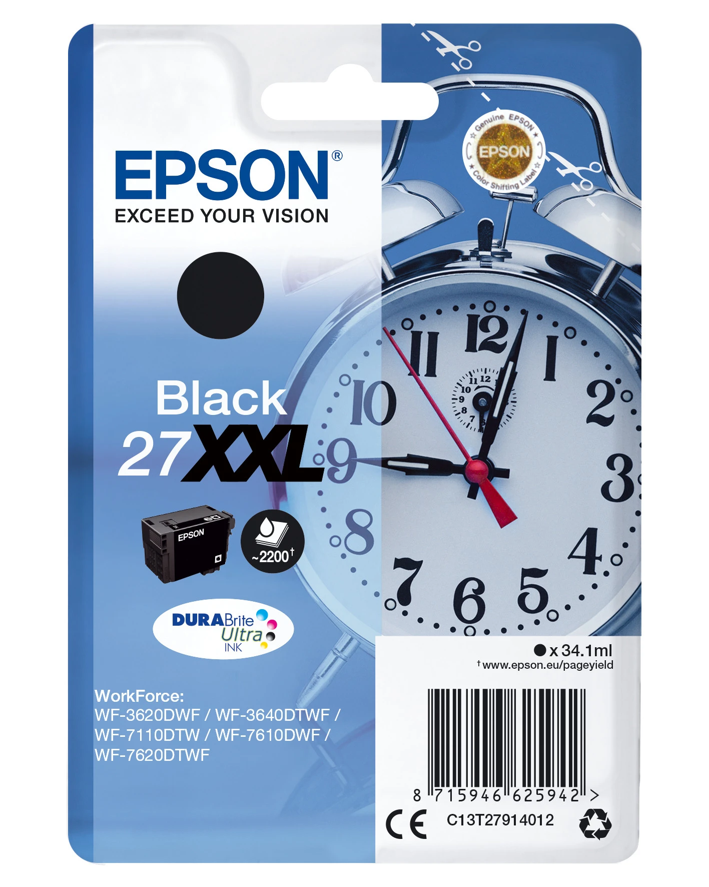 Epson Alarm Clock Cartuccia Sveglia Nero Inchiostri DURABrite Ultra 27XXL - immagine 3