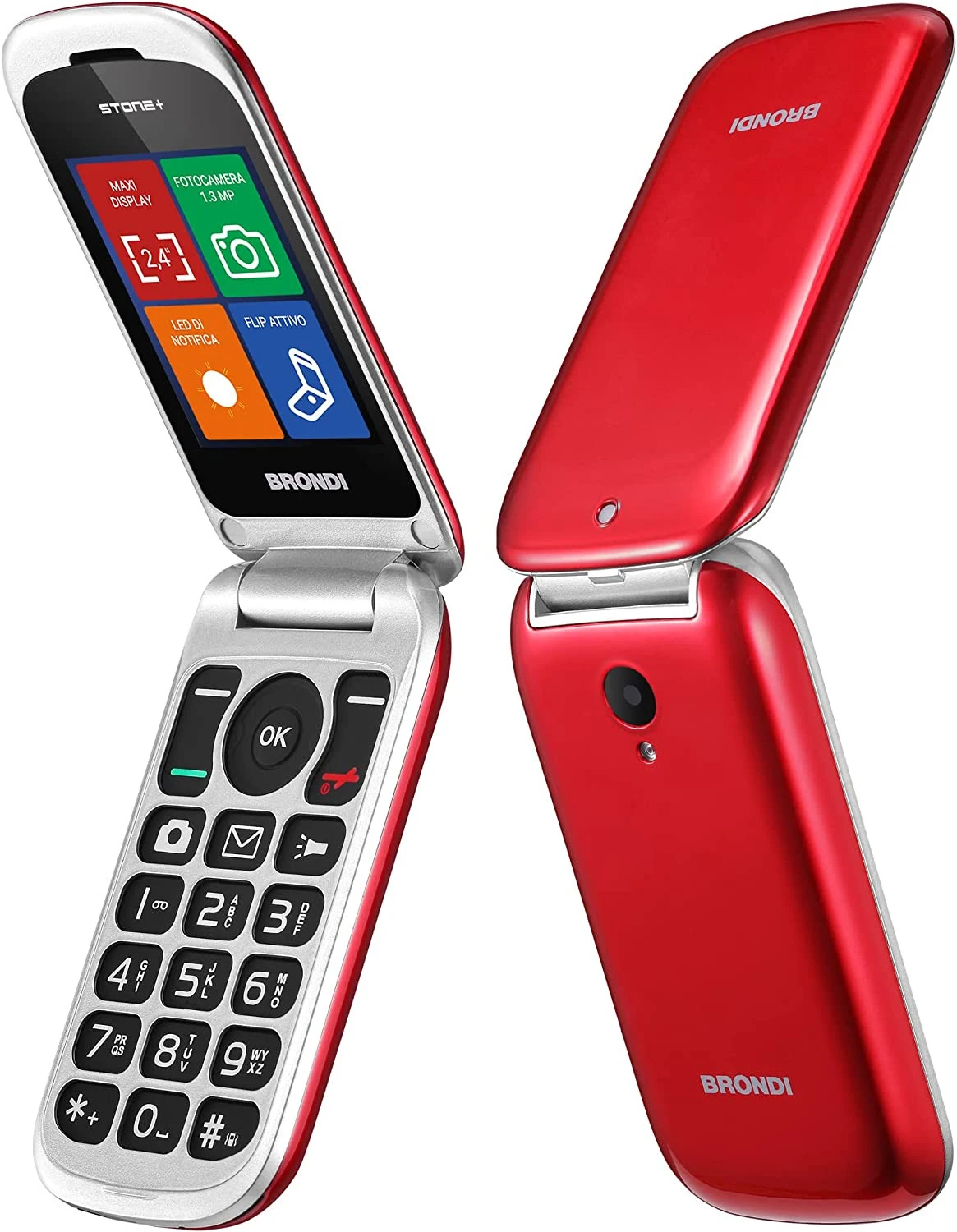 Brondi Stone+ Telefono Cellulare Basico A Conchiglia Dual Sim Rosso - immagine 2