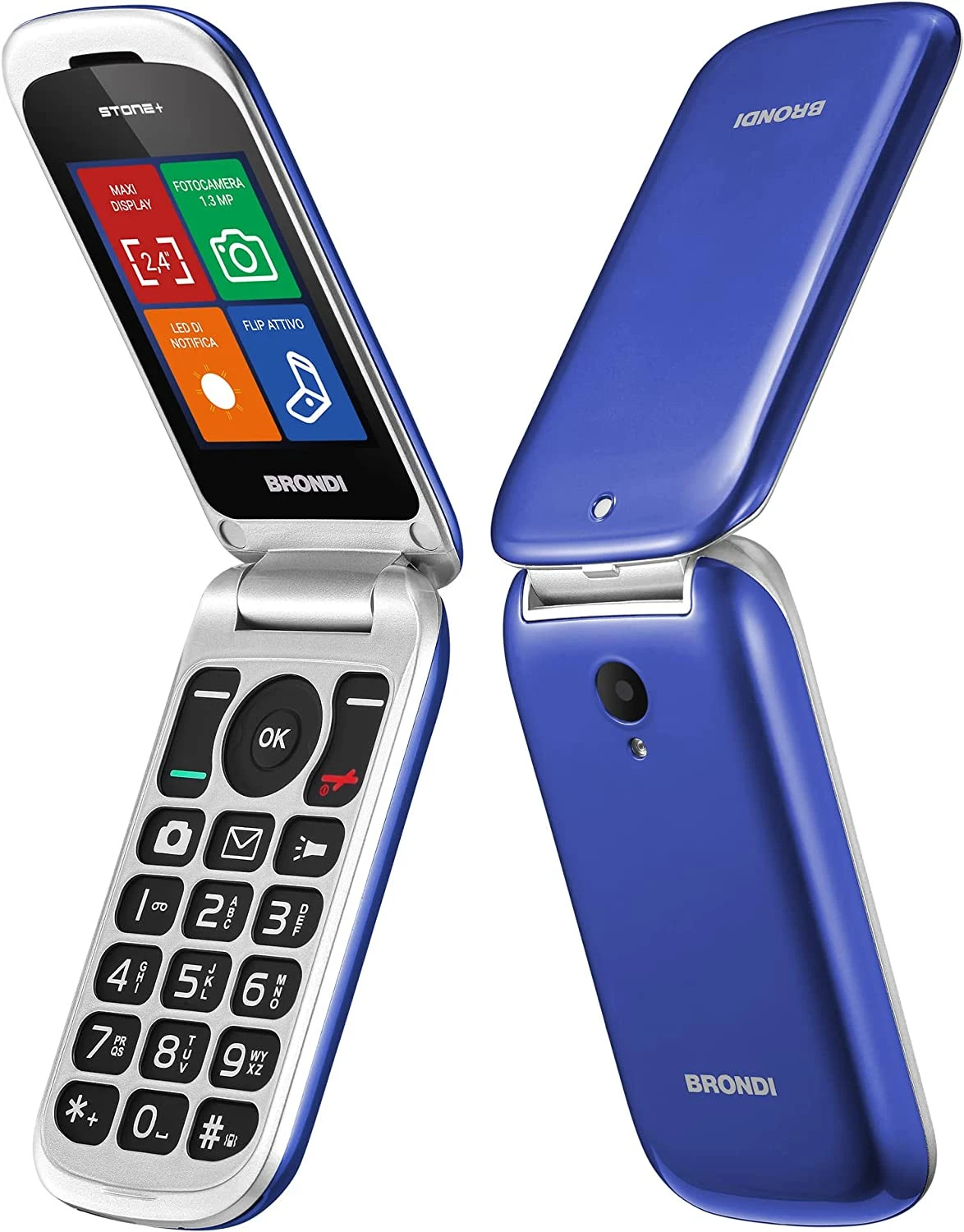 Brondi Stone+ Telefono Cellulare Basico A Conchiglia Dual Sim Blu - immagine 2
